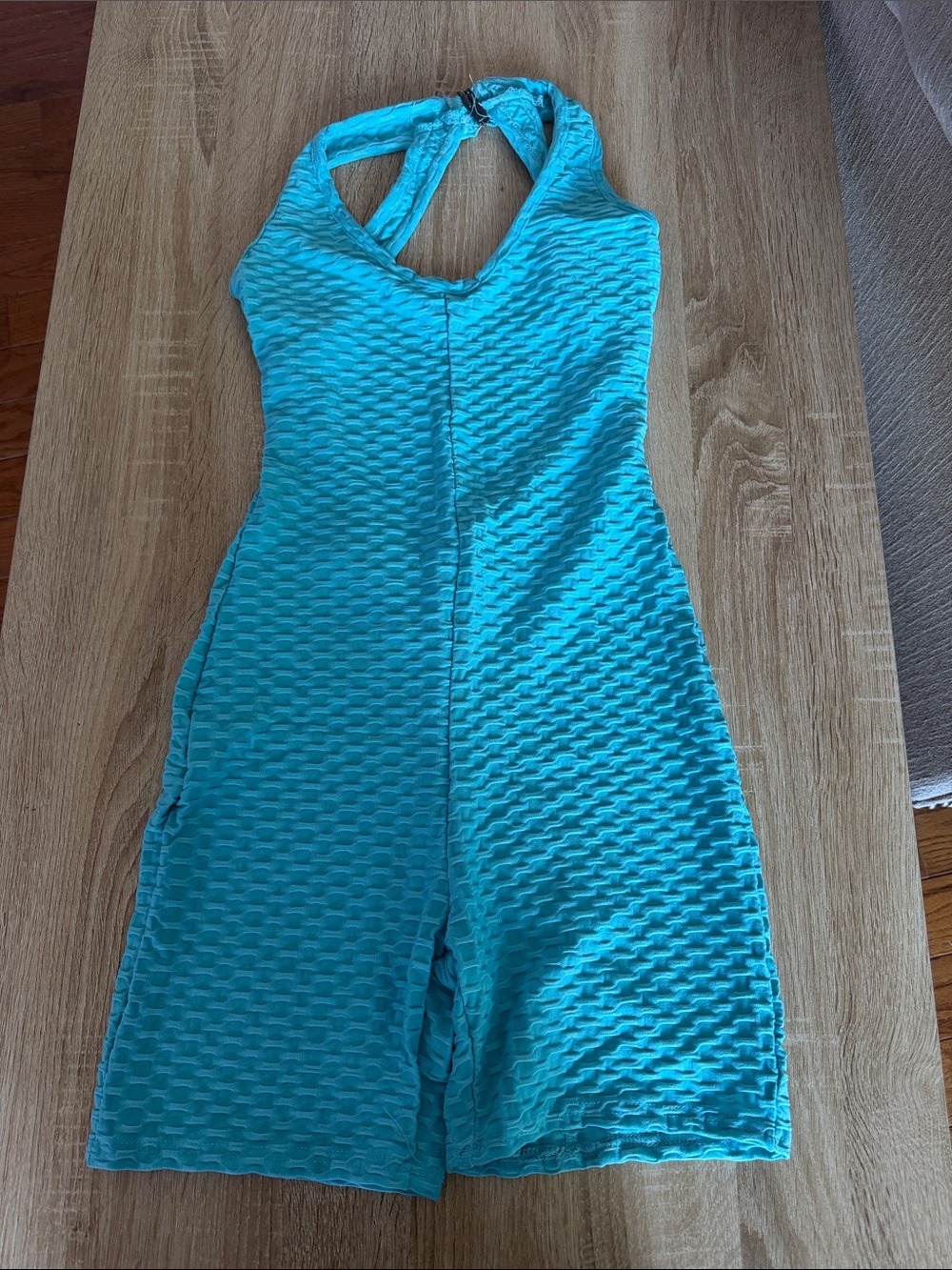 Sleeveless Halter Romper Jumpsuit in Aqua Blue